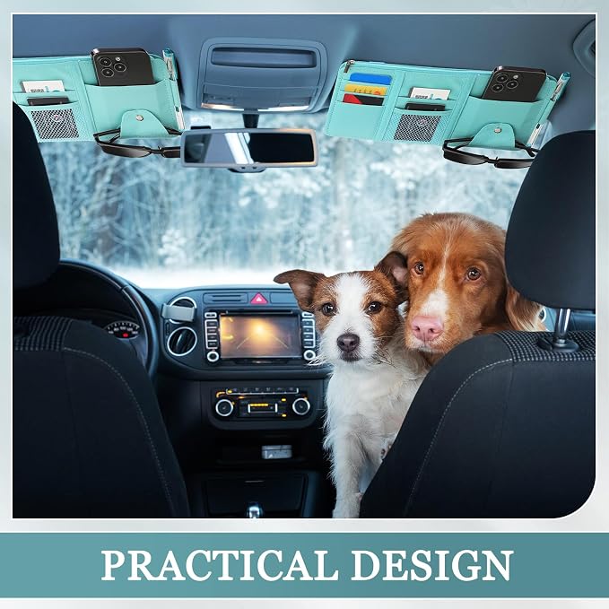 2 Packs Car Sun Visor Organizer, Sunglasses Holders for Car Sun Visor PU Auto Interior Accessories Storage Travel Document Holder with Multi Pocket (Blue, 12.2 x 6.1 Inches)