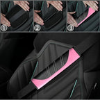 6 Pcs Pink Car Accessories Set, Sport Leather Steering Wheel Cover 14.5-15inch Universal, Microfiber Leather Car Center Console Cover, Seat Belt Cushion, Cup Holder Coaster (Black-Pink)