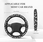 Small Flowers Steering Wheel Cover, White and Black Floral Elastic Non-Slip Steering Wheel Protector,Auto Interior Decor for Women Girls,Universal 15" Fit for Sedans,Trucks