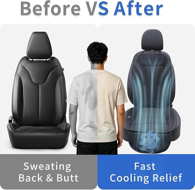 Cooling Car Seat Pad with Fan, 12V-24V Ventilated Car Seat Cushion, Breathable 3D Mesh Seat Cooler, 3-Speed Airflow Adjustment, Universal Fit for Cars, Trucks, SUVs - Ideal for Summer Driving