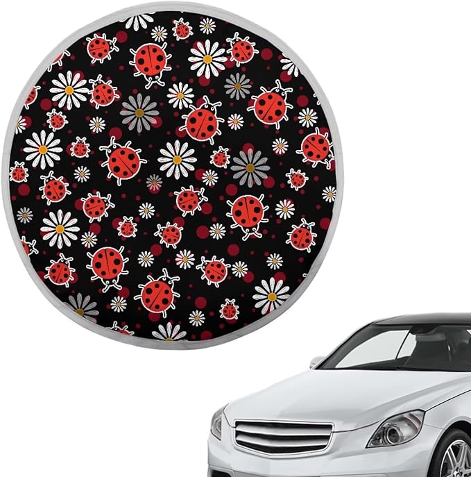 Car Steering Wheel Sun Shade Cover,Cute Ladybug Car Accessories Interior 17 inch Universal Steering Wheel Heat Insulation Cover for SUV Trucks Van,Blocking Sun & Heat,Cool in Summer