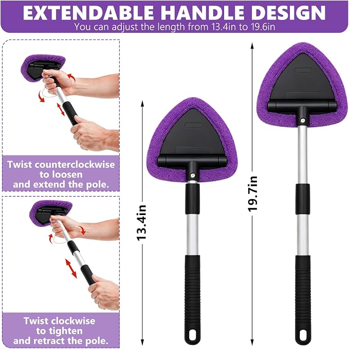 Windshield Cleaning Tool, 13PCS Car Detailing Kit Interior Cleaner, Car Window Cleaner with Extendable Handle, Car Interior Cleaning Kit with Detailing Brushes for Women Men (Purple)