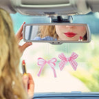 12Pcs Pink Coquette Bow Car Air Freshener Hanging Aesthetic Car Diffuser Ornaments Refresh Air Fragrant Pendant Car Interior with Essential Oils Gift Set Long-Lasting for Car Accessories Decor