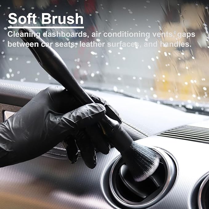4 PCS Car Detailing Brush Set for Cleaning Interior or Exterior, Boars Bristle Detailing Brushes, Dusting Cleaning Supplies, Tool for Emblem, Air Vents, Wheels, Leather Upholstery Seat