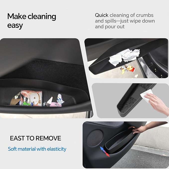 Farmogo Door Side Storage Box for Tesla Model Y Juniper 2026 | All-weather Waterproof TPE Front & Rear Slot Pocket Liners for Tesla Model Y Accessories (1:1 Custom Design)