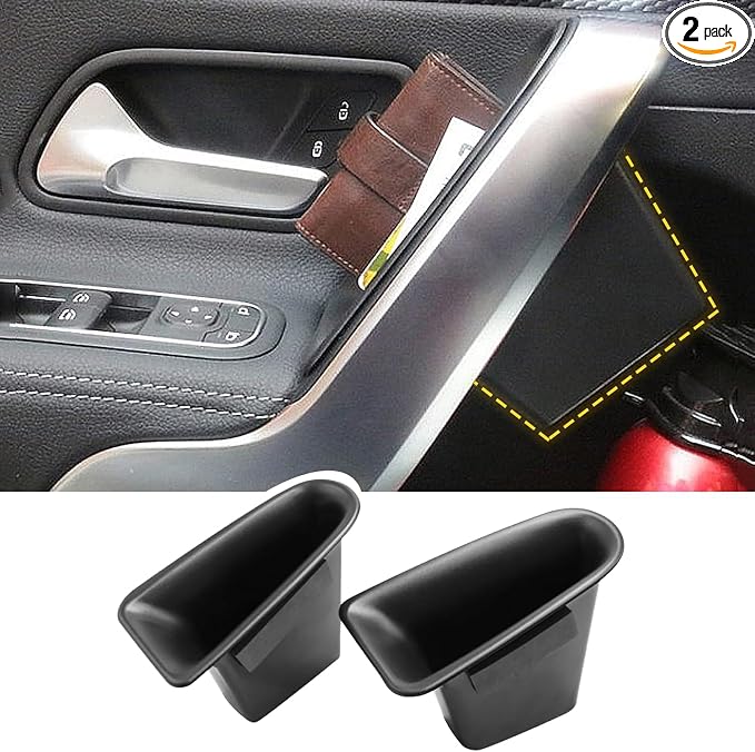 Door Handle Storage Box for Mercedes A-Class CLA A180L A200L | Pocket Organizer for A180L A200L 2019-2026 and CLA 2021-2025 Front/Rear Doors; ABS plastic, anti-slip pad, 2pcs set