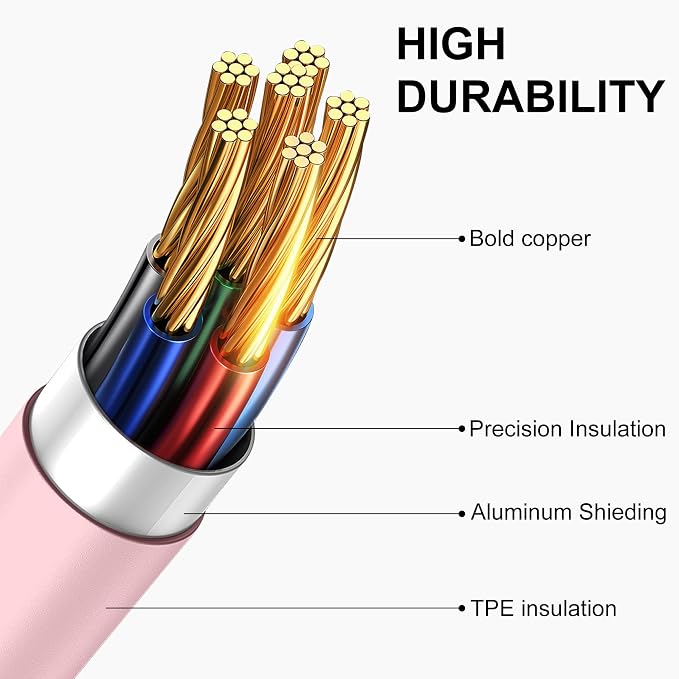 Car iPhone Carplay Cable, Car Charger Cord, USB A to Lightning Cable Fast Charging & Data Transfer for iPhone 14/13/12/11 Pro Max XR XS X 8 7 6 Plus SE Tangle-Free,3ft Pink