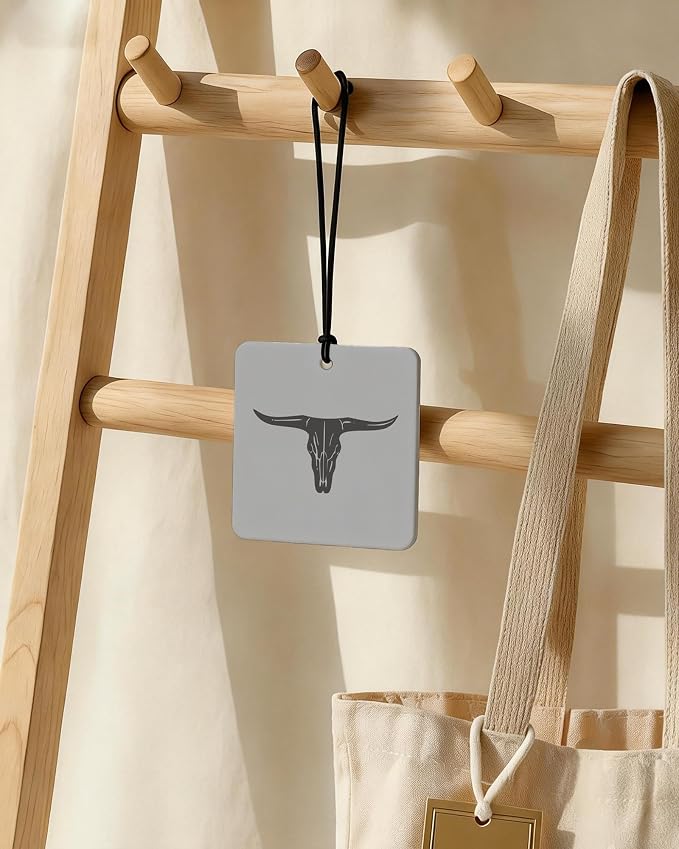Boho Gray Western Orange Car Air Freshener 4 Pcs, Preppy Cow Skull Cactus Cowgirl Boots Square Hanging Air Freshener for Closet Drawer Books, Western Car Accessories Mirror Decor for Women