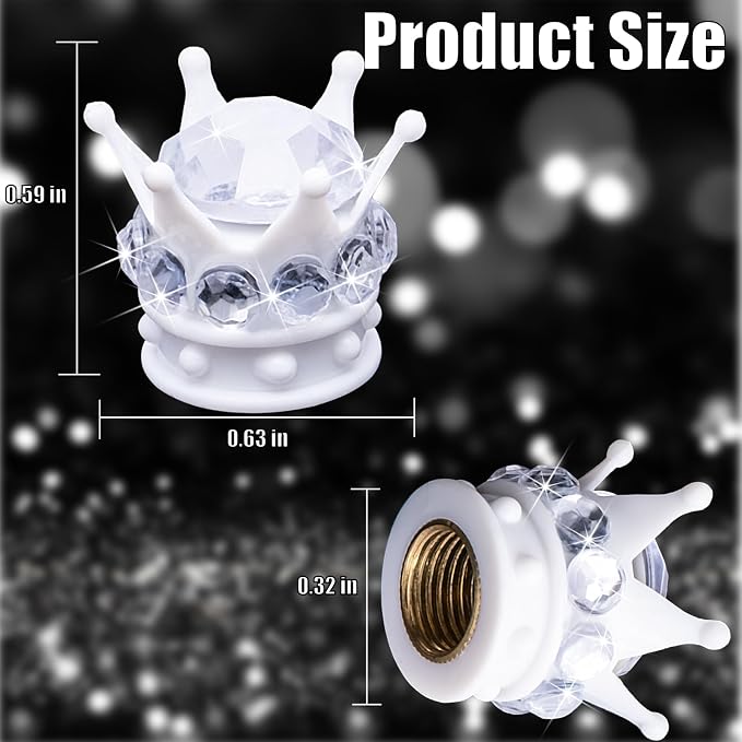 4PCS Crown Bling Tire Stem Valve Caps, Crystal Diamond Car Wheel Tire Valve Caps Universal Copper Core Stem Covers for Cars, SUV, Trucks, Bikes, Motorcycles, Bicycles (White & Silver)