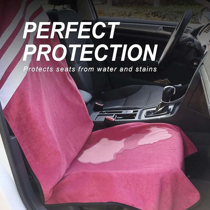 Waterproof Car Towel Seat Covers Front Seats for After Gym Workout,Auto Universal Interior Sweat Towels Cloth Bucket Carseat Cover Protector for Trucks SUV RV Boat Van (Wine Red with White)