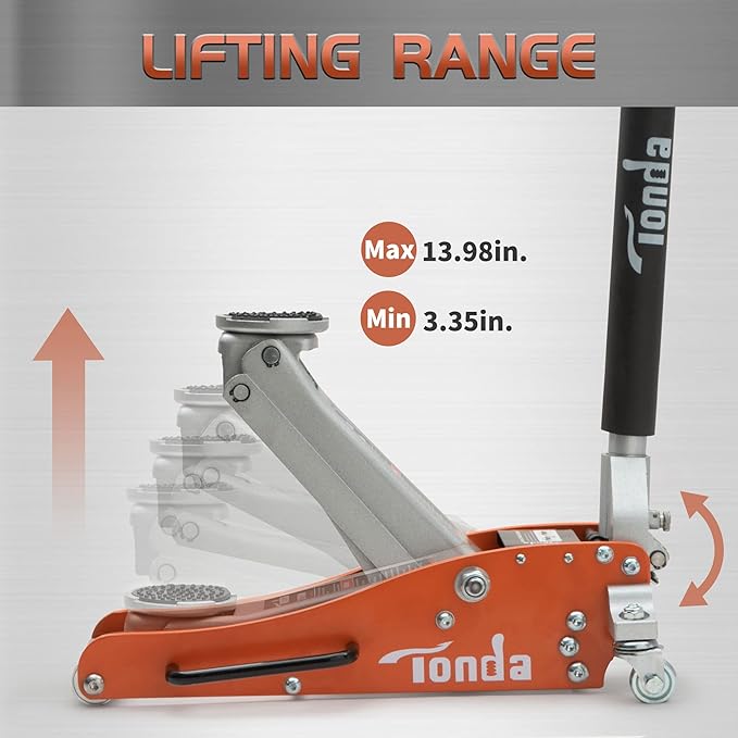 Low Profile Floor Jack, 2 Ton Aluminum and Steel Hydraulic Car Jack with Dual Pump System, Rapid Lift, Orange