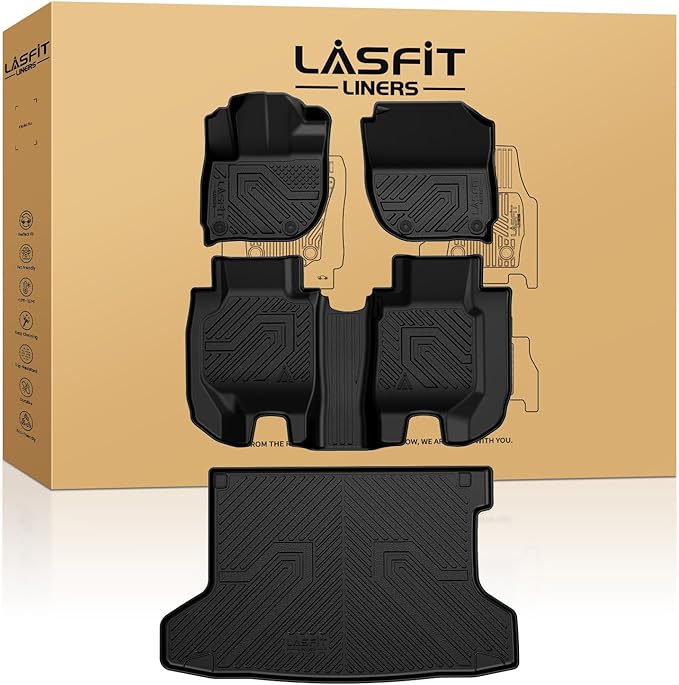 Floor Mats & Cargo Mat for Honda HRV 2016-2022 (AWD Model), All Weather TPE Custom Fit HR-V Floor Liner Accessories, 1st & 2nd Row & Trunk Mat Full Set, Black (Not for FWD)