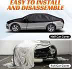 Half Car Cover Top SUV, Hail Protector Car Cover with Cotton Liner, Sunroof & Windshield Cover for Ice and Snow, All Weather Vehicle Body Cover for Sun, Rain, Dust, Fit SUV L