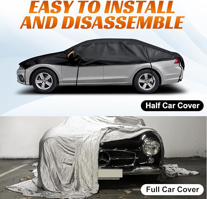 Half Car Cover Top, Hail Protector Car Cover with Cotton Liner, Sunroof & Windshield Cover for Ice and Snow, All Weather Vehicle Body Cover for Sun, Rain, Dust, Fit SUV M