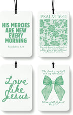 Green Christian Car Air Freshener 4 Pcs, Girly Pink Bow Floral Religious Hanging Air Freshener for Cars Closet Drawer Books, Cute Preppy Christian Car Accessories Mirror Decor for Women