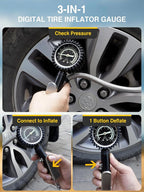 Heavy Duty Tire Pressure Gauge, Tire Inflator Gauge 230PSI Air Chuck Air Compressor Attachments, with Steel Braided Hose, Large 2.6" Glow Dial & Quick Connect Coupler, for Truck/Car/SUV/RV/Bike