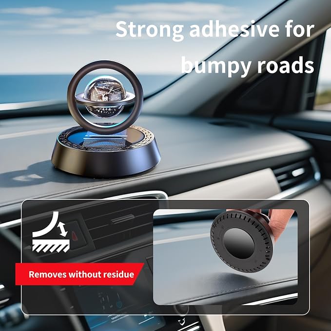 Kwak’s Solar-Powered Rotating Car Aromatherapy Auto-Spinning Ornament with Refillable Scent Pad, Subtle Ocean Fragrance, Ideal Gift for Men Women Dad Husband for Dashboard (Black-1)