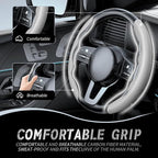 2pcs Car Steering Wheel Cover,Anti-Skid Carbon Fiber Steering Wheel Protector for Men Women,Multiple Color Options,Universal for Most Car Interiors Accessories (Grey)