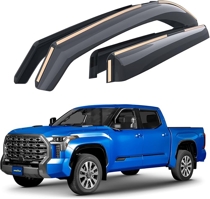 Goodyear Shatterproof in-Channel Window Deflectors for Toyota Tundra 2022-2026 CrewMax, Rain Guards, Window Visors for Cars, Vent Deflector, Car Accessories, 4 pcs - GY008143