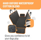 XL Waterproof Hammock Large Car Seat Cover, Fits SUVs Trucks Big Sedans, Secure Convertible Travel Bed Protects Backseat Cargo from Dog Puppy Pet Water Food Drool Urine, Black Orange Trim