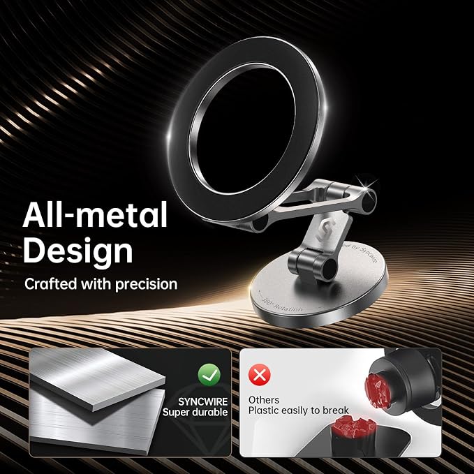 Fits MagSafe Car Mount, [All-Metal] Magnetic Phone Holder for Car, [Flexible Three-axis] 360° Rotation Magnetic Car Mount Strong Magnets Car Phone Holder for iPhone 17 16 15 14 Pro Max