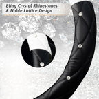 Diamond Soft Leather Steering Wheel Cover with Bling Bling Crystal Rhinestones, Universal 15 inch, Black White