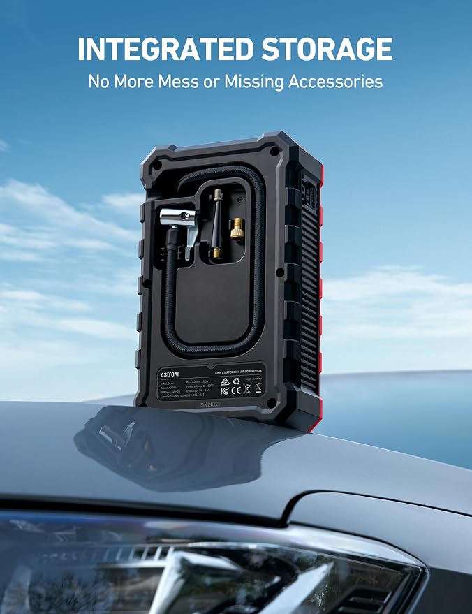 S8 Air Jump Starter with Air Compressor,3000A Peak Car Battery Jump Starter Portable (9.0 Gas/6.5L Diesel) with 150PSI Cordless Auto-Shutoff Tire Inflator, 12V Battery Charger Booster(Red)