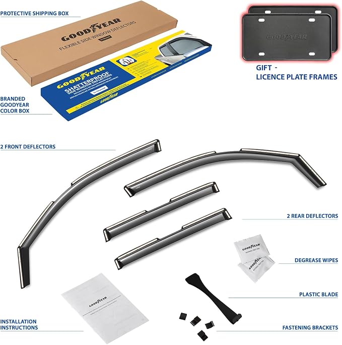 Goodyear Shatterproof in-Channel Window Deflectors for Ford Maverick 2022-2026, Rain Guards, Window Visors for Cars, Vent Deflector, Car Accessories, 4 pcs - GY007982