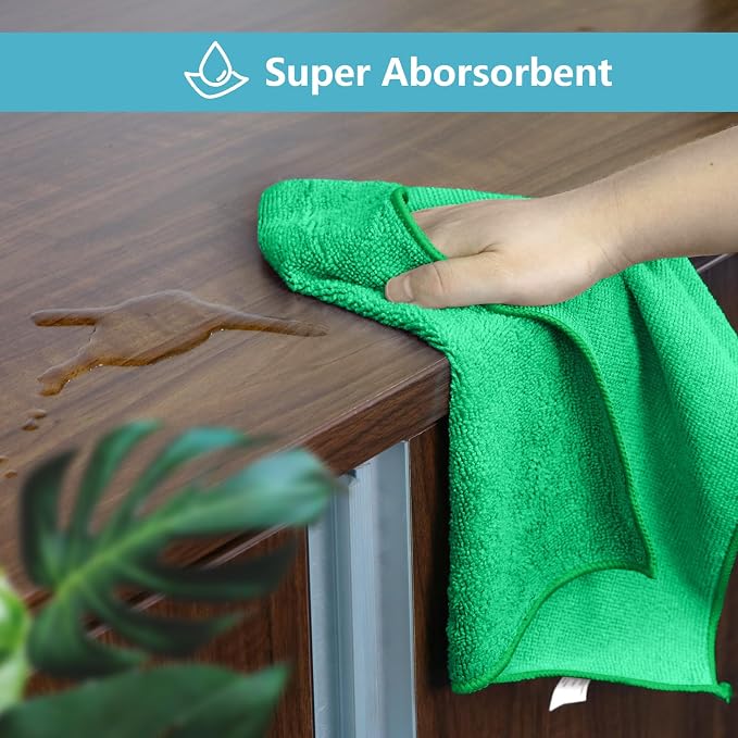 Green Microfiber Cleaning Cloth, 8 Pack Cleaning Towels for Kitchen, Lint Free, Scratch-Free, Highly Absorbent, and Reusable Cleaning Rags for House, Window and Glass, Cars, 11.5 X11.5 inch