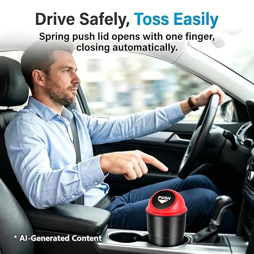 Cup Holder Trash Can, Leakproof Car Trash Can with Lid, Trash Bin for Car Accessories, Mini Garbage Bin Organizer for Automotive Office Home Kitchen, Applicable to Women and Men