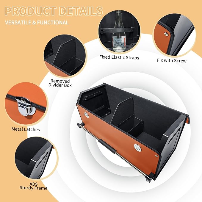 Car Trunk Organizer for SUV, Collapsible Leather Car Storage Trunk Organizer with Lid and Sturdy Handle Car Trunk Leather Storage Box (Orange, 27.1 x 11.4 x 12.2in)
