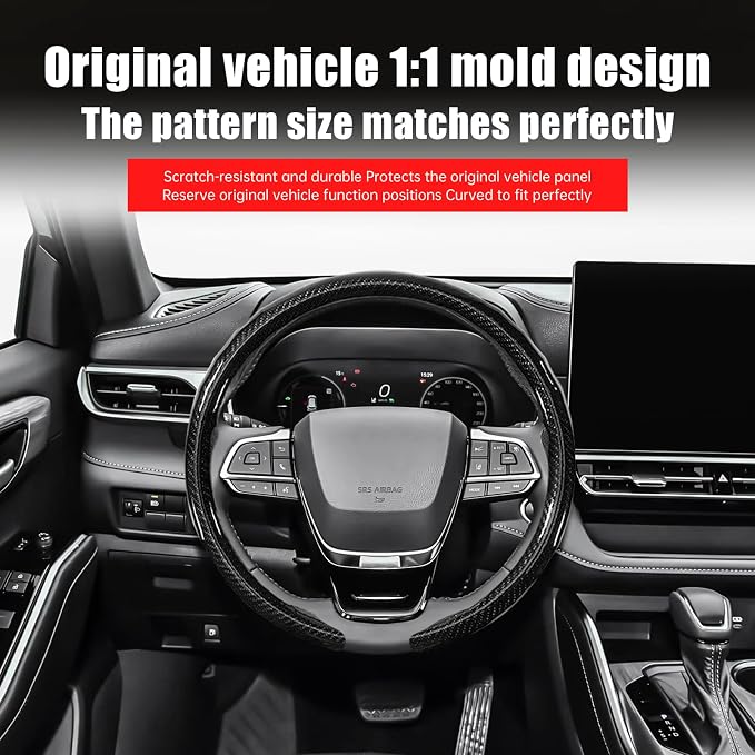 Car Steering Wheel Cover - Integrated Carbon Fiber Pattern Protective Sleeve with Hub Cap Anti-Slip Design - Fits 99% of Models Suitable for 14-16 Inch Sedans, SUVs, and Trucks Interior Accessories