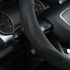 Black Leather Steering Wheel Cover Universal 15 inch