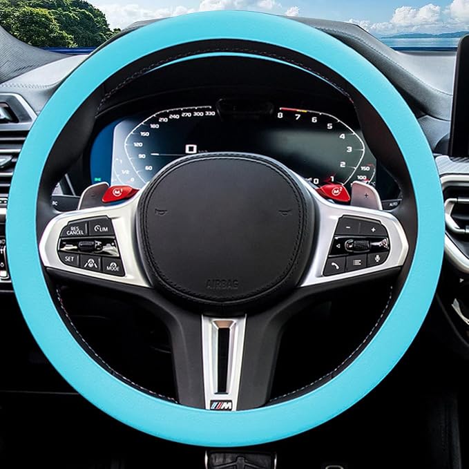 JDDRY Steering Wheel Cover - Silicone Protector - Universal Fit - Light Blue (1PC)