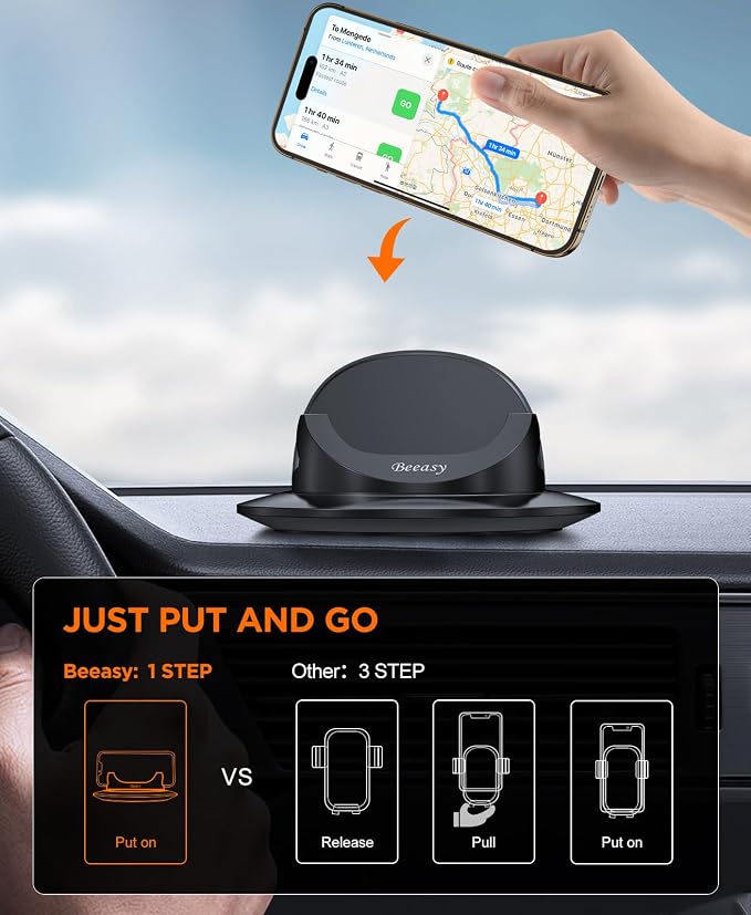 Dashboard Cell Phone Holder for Your Car, Car Phone Holder with 360°Rotatable Silicone Non-Slip, Universal Car Phone Mount for iPhone 17/16/15/14,Samsung, Google Pixel, All Smartphones and GPS