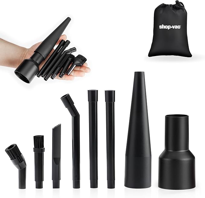 Micro Cleaning Nozzle Kit with Adapter, 1-1/4" Detailed-Cleaning Attachments for Compact Wet Dry Shop Vacuum, Storage Bag Included, 8 Pieces