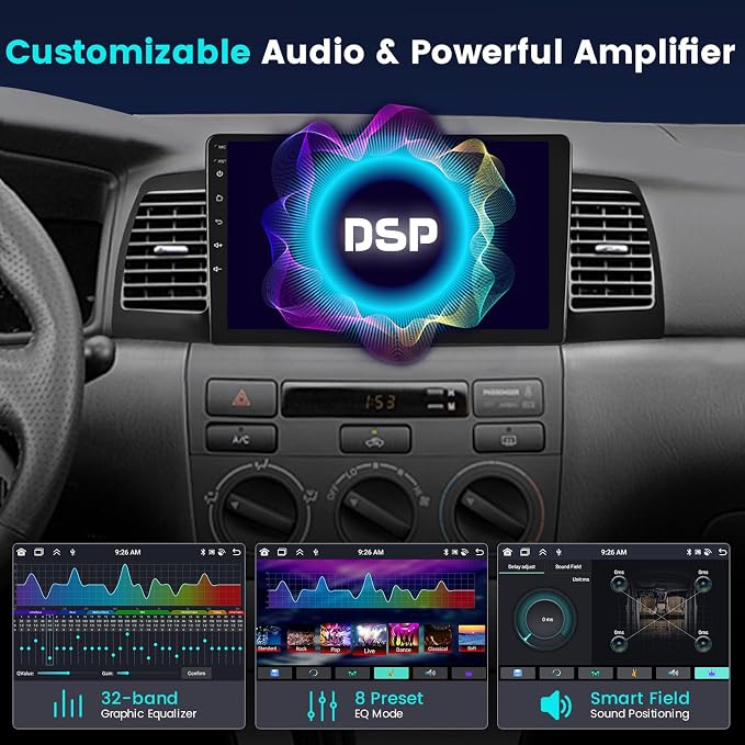 8 Core [4+64G] Android 15 Car Radio for Toyota Corolla EX 2005-2012 Wireless Carplay Android Auto,9'' Touch Screen for Corolla with GPS/5GHz WiFi/EQ/DSP/Bluetooth/FM RDS+Backup Camera