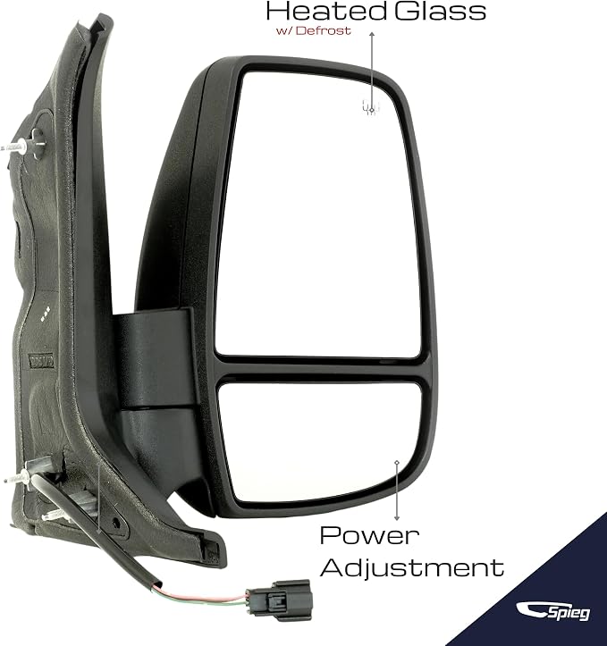 Passenger Side Mirror for 2015-2019 Ford Transit 150 250 350 Cargo Van Power Adj Heated Turn Signal Manual Fold Short Arm | Textured Black 6 Pins Right FO1321552
