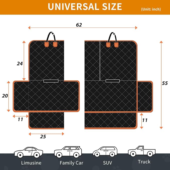 IVY&LANE Dog Car Seat Cover for Back Seat,Conversible 2-in-1 Waterproof Front Seat Cover,Heavy-Duty & Scratchproof Car Seat Protector Cover for SUVs,Trucks and Sedans,Large