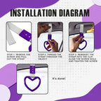 2PCS Heart Shaped Car Handle Straps, Rear Bumper Warning Keychain Ring for Car Exterior Accessories (Purple-Silver)