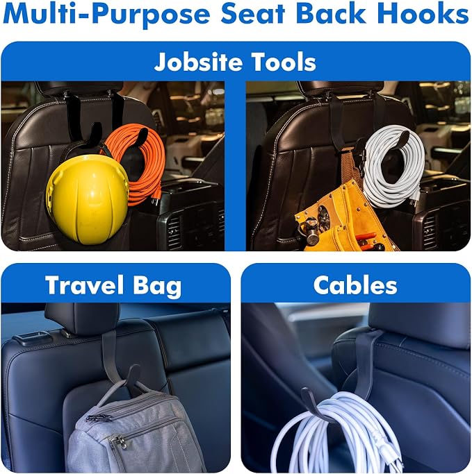 XL Hard Hat Holder for Truck, Heavy-Duty Headrest Hooks, Seat Back Organizer for Hard Hats, Bags & Gear, Universal Truck & Car Headrest Organizer, 2-Pack