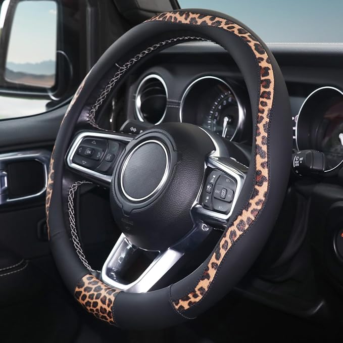 16 inch Steering Wheel Cover Cheetah Print, Breathable Microfiber Leather Compatible Large-Size for F150 F250 F350 Ram 4Runner Tacoma Tundra Range Rover Model Car Accessories for Women Men