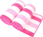 Microfiber Bath Towels,2 Pack(30" x 60"), Oversized, Soft, Super Absorbent, Fast Drying, Large Beach Towel Set for Sauna, Salon, Sports, Fitness, Yoga, Cabana Stripe Pink