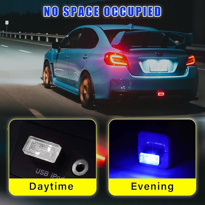 4 PCS USB LED Car Interior Atmosphere Lamp, Plug-in USB Decor Night Light, Portable Auto Ambient Lighting Kit, Universal Vehicle Interior Accessories for Most Cars (Red & Blue)