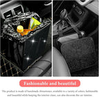 Car Foldable Trash Can, Bling Rhinestone Oxford Garbage Container Hanging Waterproof Organizer, Mini Crystal Dustbin Waste Basket Leakproof Trash Bin for Car Office Kitchen (Black)
