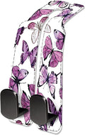 Car Seat Headrest Hook, Universal Leather Cute Hanger Holder Hook, Storage Organizer Interior Accessories for Purse Bags Handbag Luxury Purple Butterfly