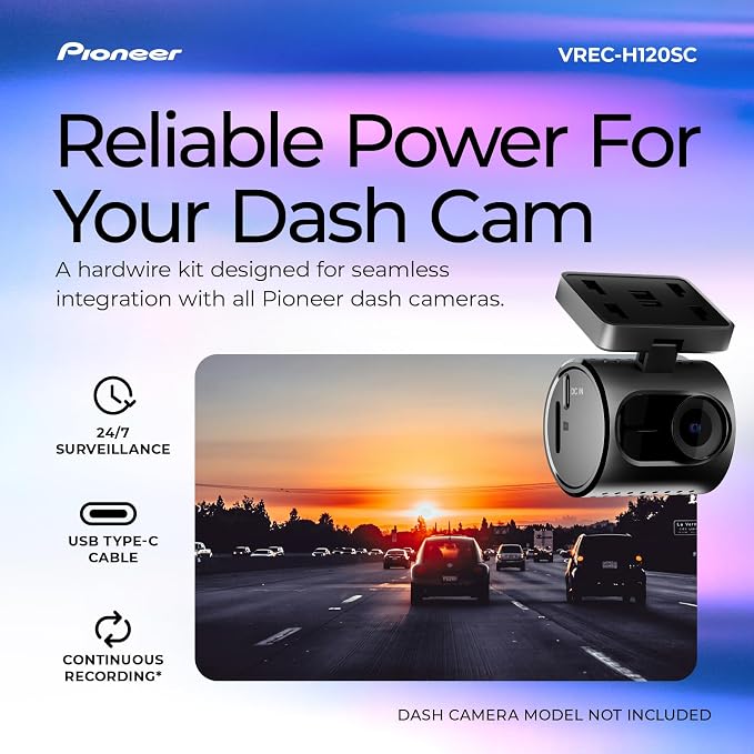 RD-HWK300 USB-C Hardwire Kit for Compatible Dash Cams – 12-24V to 5V with Low Voltage Protection, Fuse Safety, Parking Mode Support for Continuous Recording