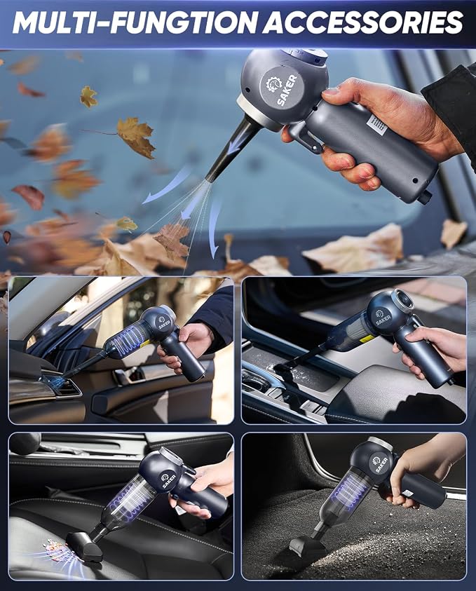 6 in 1 Car Vacuum Cleaner, 20000PA Handheld Vacuum Cordless Rechargeable 7800mAH with Type-C Reverse Charging, Window Breaker and Seatbelt Cutter for Car,Office and Home Cleaning,SW102 Blue Gray