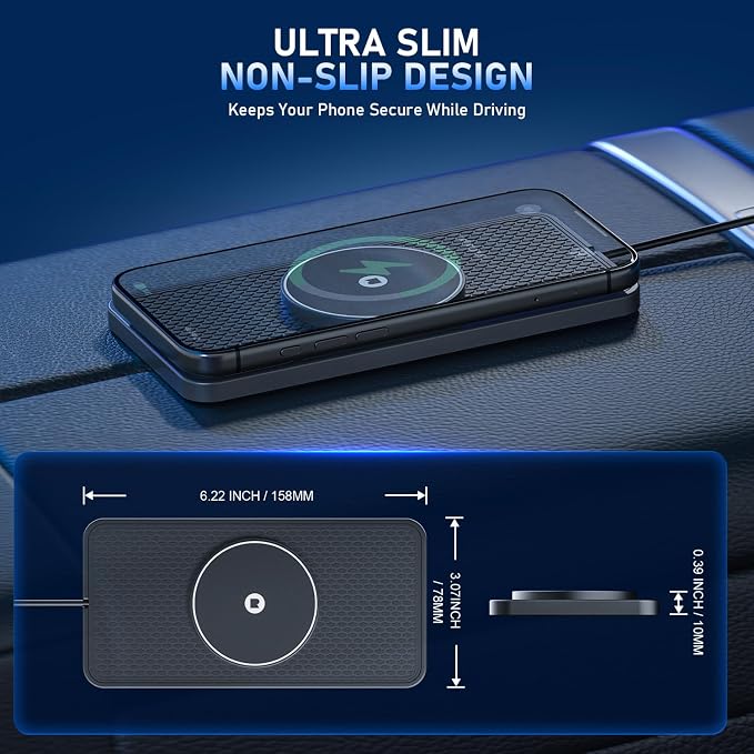 25W Magnetic Wireless Car Charger Pad, for MagSafe Car Charger with 45W USB-C Car Charger, Anti-Slip Wireless Charging Pad for Car Compatible with iPhone 17 16 15 14 13 12 (1 Meter Cable)