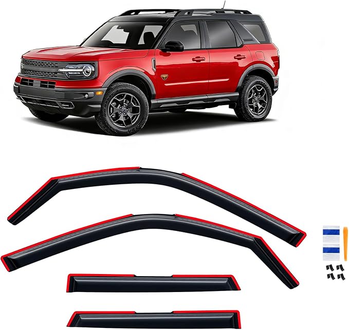 in-Channel Rain Guards for 2021-2026 Ford Bronco Sport, Window Visor Shields Vent Deflector Shade Wind Dark Smoke 2022 2023 2024 2025 21 22 23 24 25 26, Tape-On Outside-Mount, 4PCS